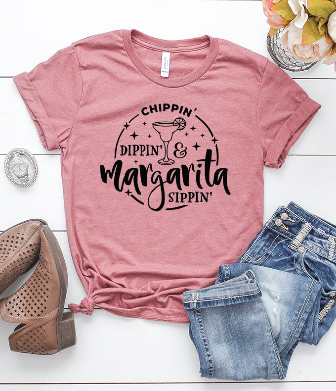 Chippin Dippin Margarita Sippin Heather Mauve T-Shirt