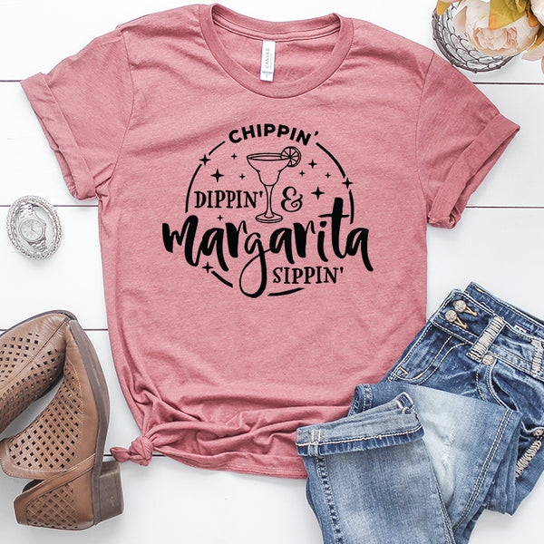 Chippin Dippin Margarita Sippin Heather Mauve T-Shirt