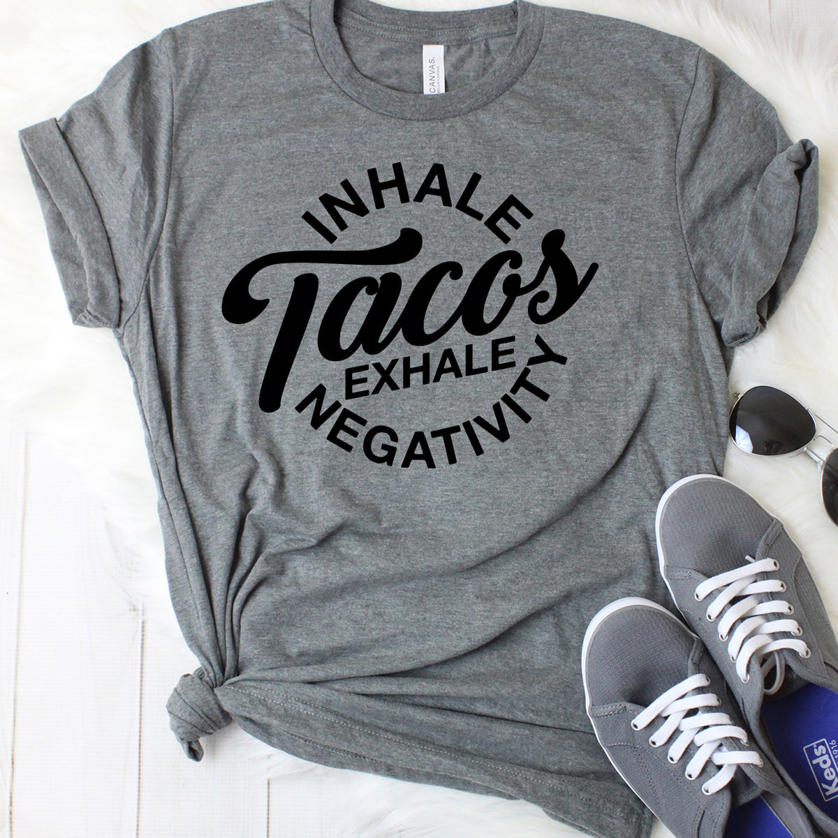 Inhale Tacos Exhale Negativity Dark Grey T-Shirt