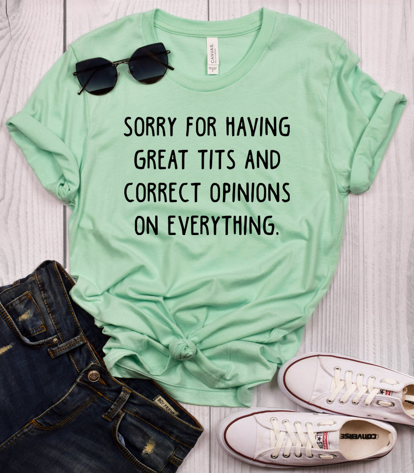 Sorry For Having Great Tits and Correct Opinions on Everything Mint T-Shirt